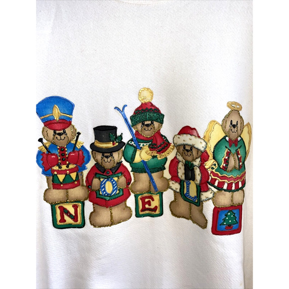 HANES Heavy Weight Vintage Ugly Christmas Sweatshirt Teddy Bears Painted Size M - Picture 2 of 6